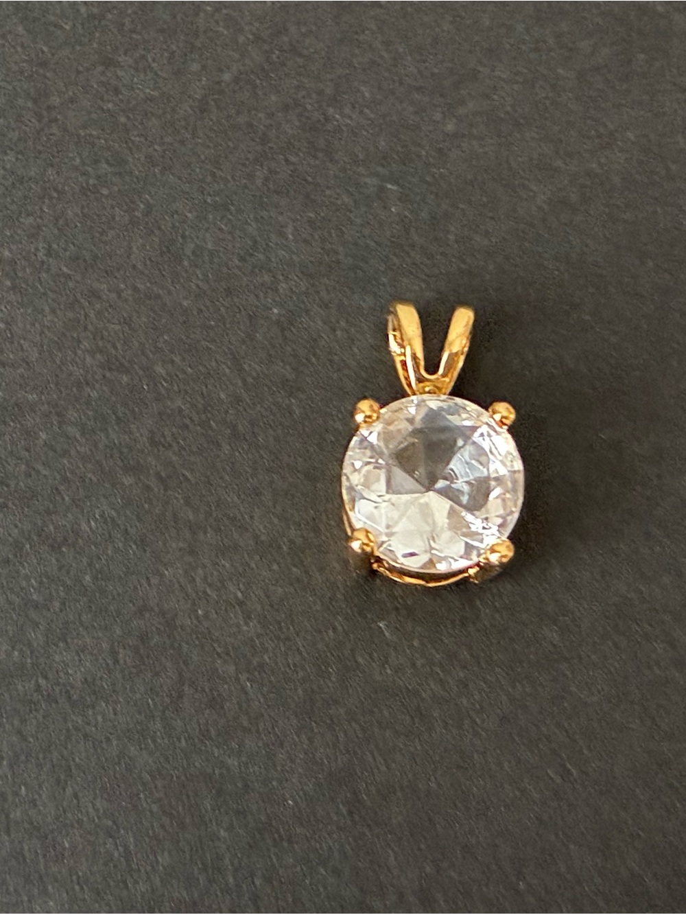 Solitaire Style Pendant/ Gold Plated/ Clear Stone